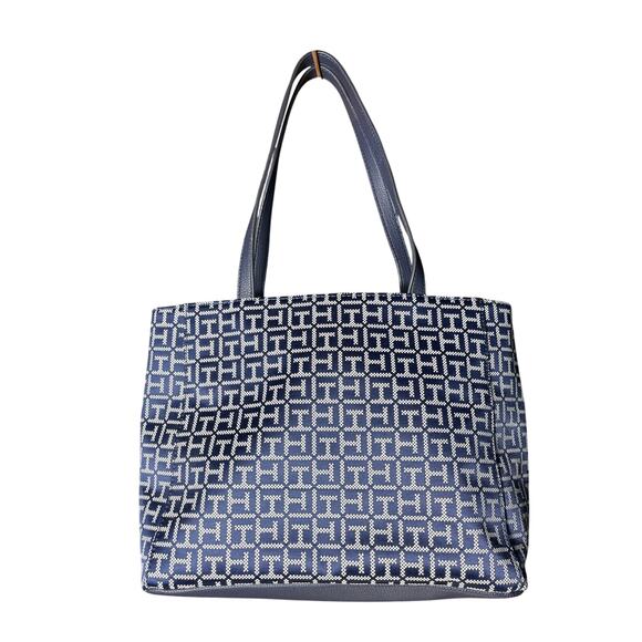 Navy blue and white Tommy Hilfiger satchel purse with built-in wallet - Picture 2 of 7